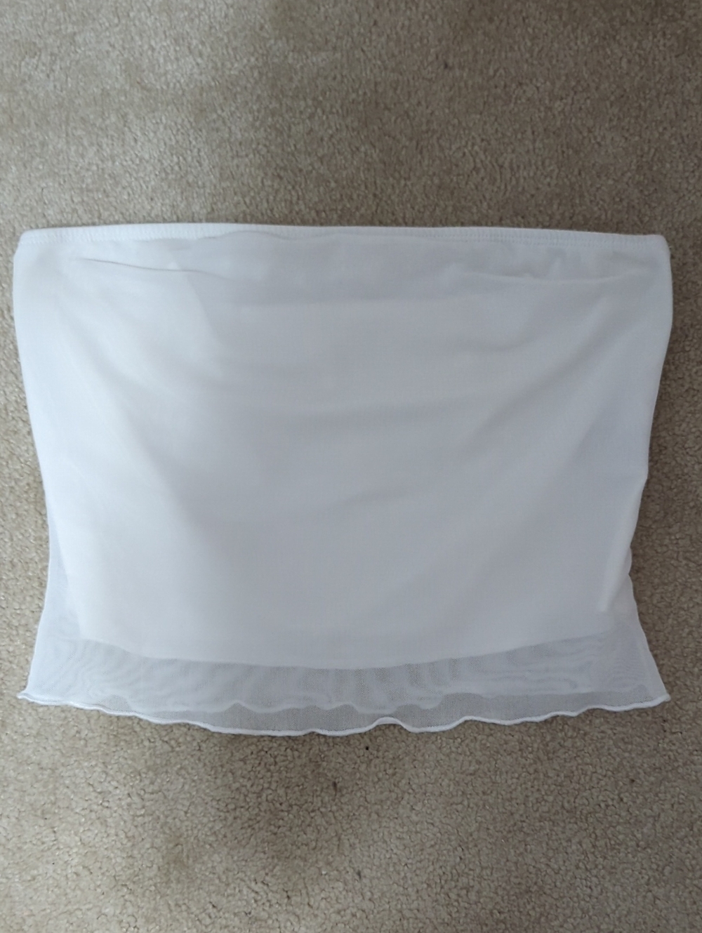 SHEIN White Strapless Bandeau Top with Mesh Hem